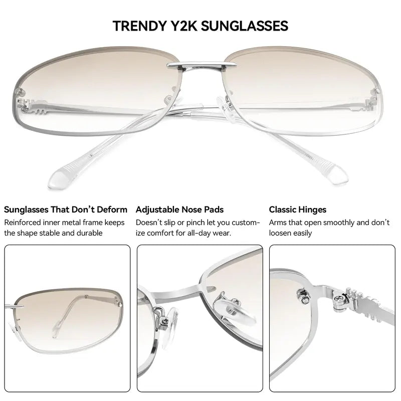 Unisex Full-Rim Oval Y2K Sunglasses - Vintage Alloy Trendy Frames, Polycarbonate Lens, UV400 Protection, Casual Stylish Glasses for Outdoor Use