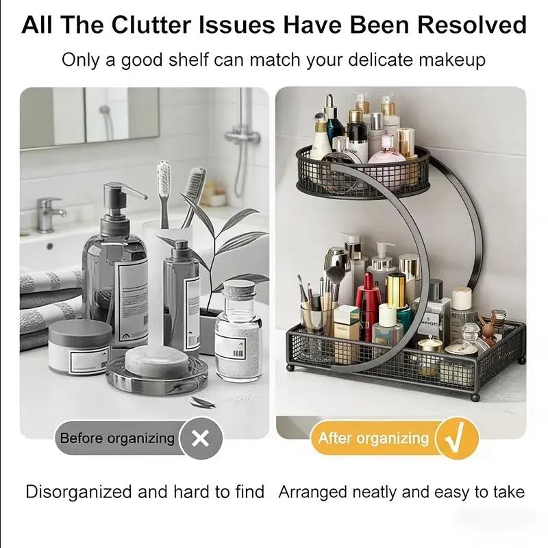 3-Tier Cosmetic Storage Box, Makeup Storage Box, Modern Metal Rack, Durable Structure, No Installation Required, Suitable for Dressing Tables, Bathroom Countertops, Tabletop Cosmetic Storage