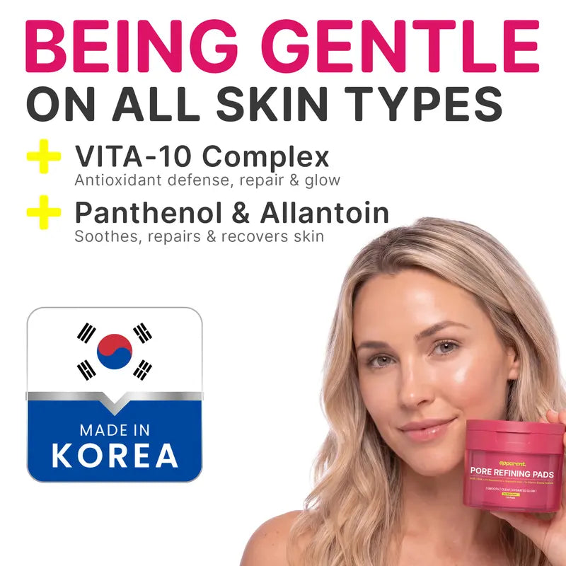 Apparent. Korean Toner Pads | Pore Refining, Exfoliating, Hydrating Pads for Face | AHA BHA & Niacinamide, Hyaluronic Acid | Brightening & Anti-Aging | 60 Pads 3.88 Oz.