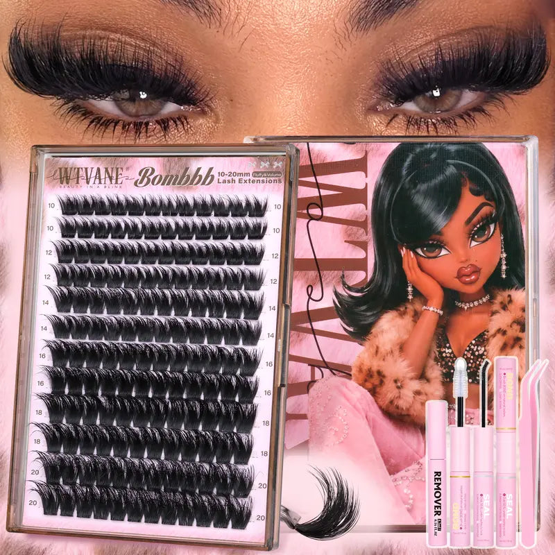 Wtvane Fluffie Lash Cluster Volume Eyelash Extensions 10-20 MM Cluster Eyelash Extensions D Curl Individual Lashes 200D Mega Volume Lash Extensions Wispy Featherlight Volumizing Wild Effect for Bombshell Look Full Glam Makeup