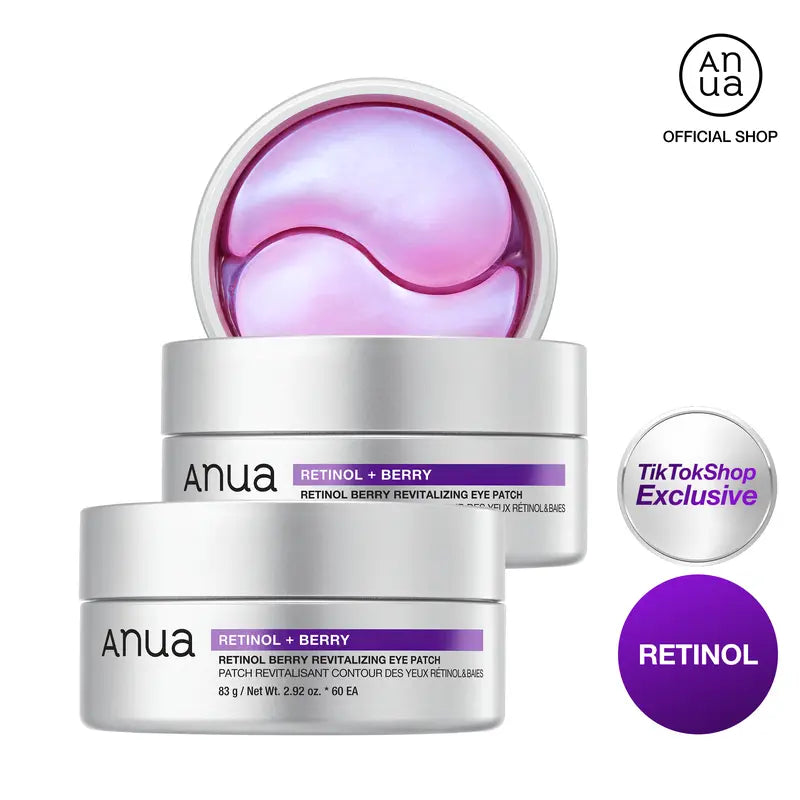 [Anua] Retinol Berry Revitalizing Eye Patch for Wrinkle and Dark Circles(60Ea), 8Hour Plumping Effect in 10 Minutes, Fuller Looking & Lifted Skin, Hyal-Plumping Effect, Brightens Undereye by Antioxidant Berry Extracts, Relieves Puffiness with Caffeine