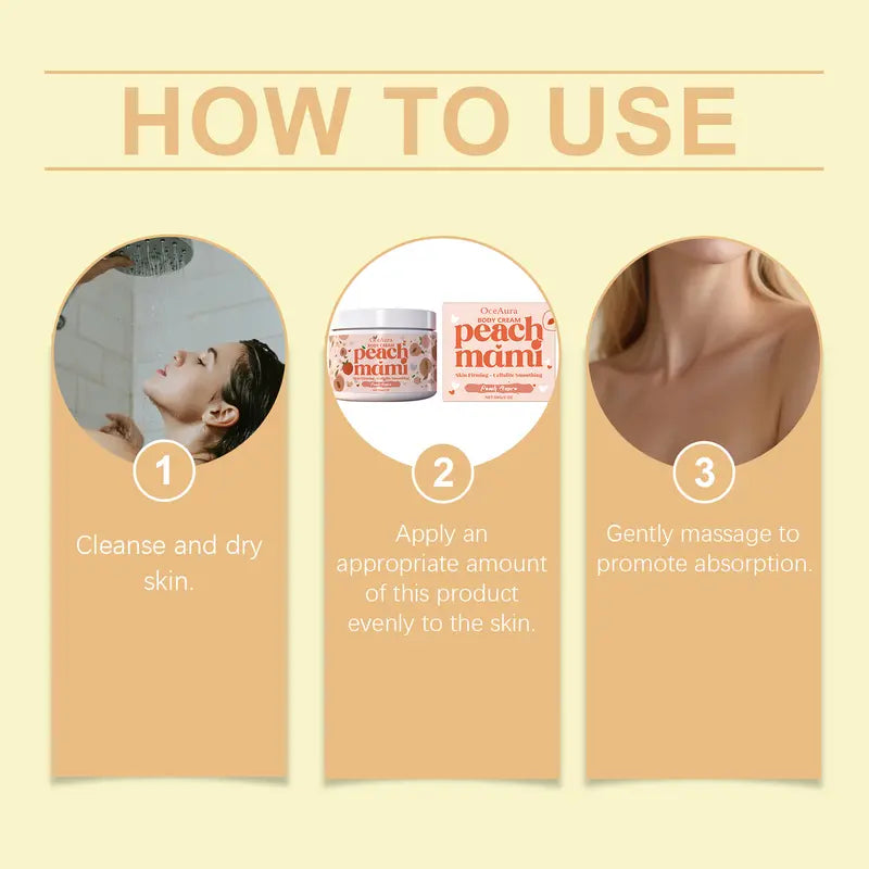 Peach Mami Firming Body Cream Moisturizer with Caffeine and Hyaluronic Acid, Bodycare Skin Firming, Nourishment for All Skin Types, Body Care Moisturizing Hydrating Care for All Skin Types