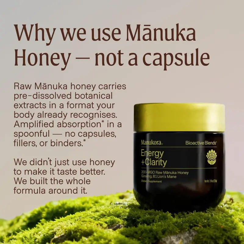 Manukora Energy + Clarity Blend - Ginseng, Lion'S Mane & Manuka Honey - Focus and Cognitive Support Supplement - 6Oz
