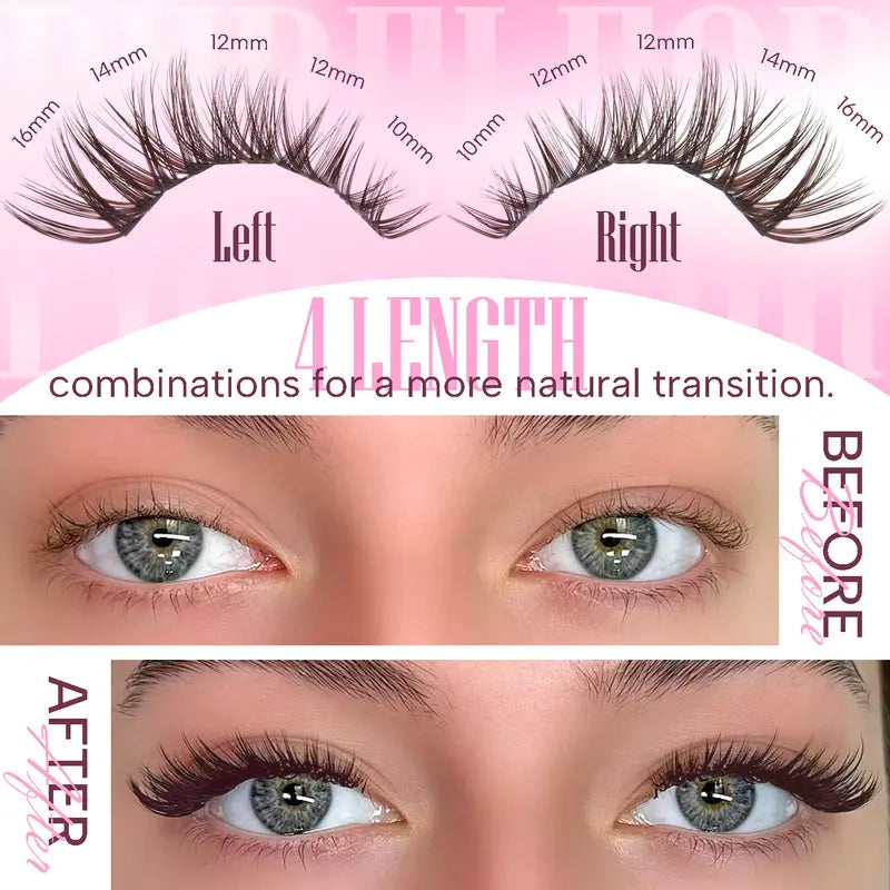 PURELEOR Black Brown Cluster Lashes,C-Curl Individual Volume Eyelashes Extensions,Self DIY Lash Mixed Length 10-12-14-16Mm, Lightweight Natural Soft for Christmas Party & Daily Life, for All Eye Shapes,Familyfun