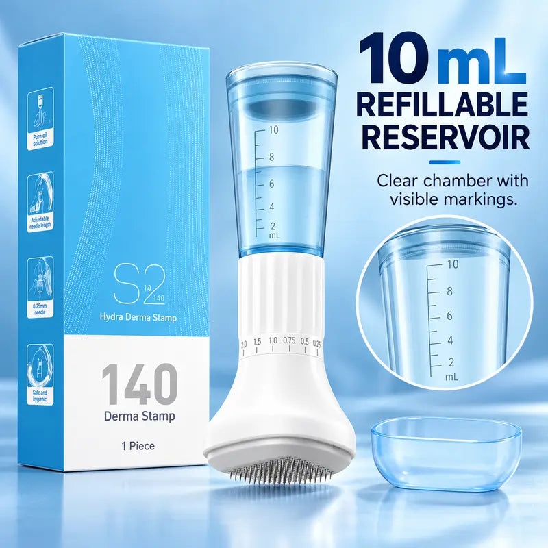 Hydrating Microneedle Applicator — an Adjustable Manual Scalp Massager Featuring 140 Microneedles with 0.25Mm Adjustment Increments, a 10Ml Refillable Reservoir, and a Protective Cap, Designed for Precise Application to Meet Various Scalp Care Needs.,Fami