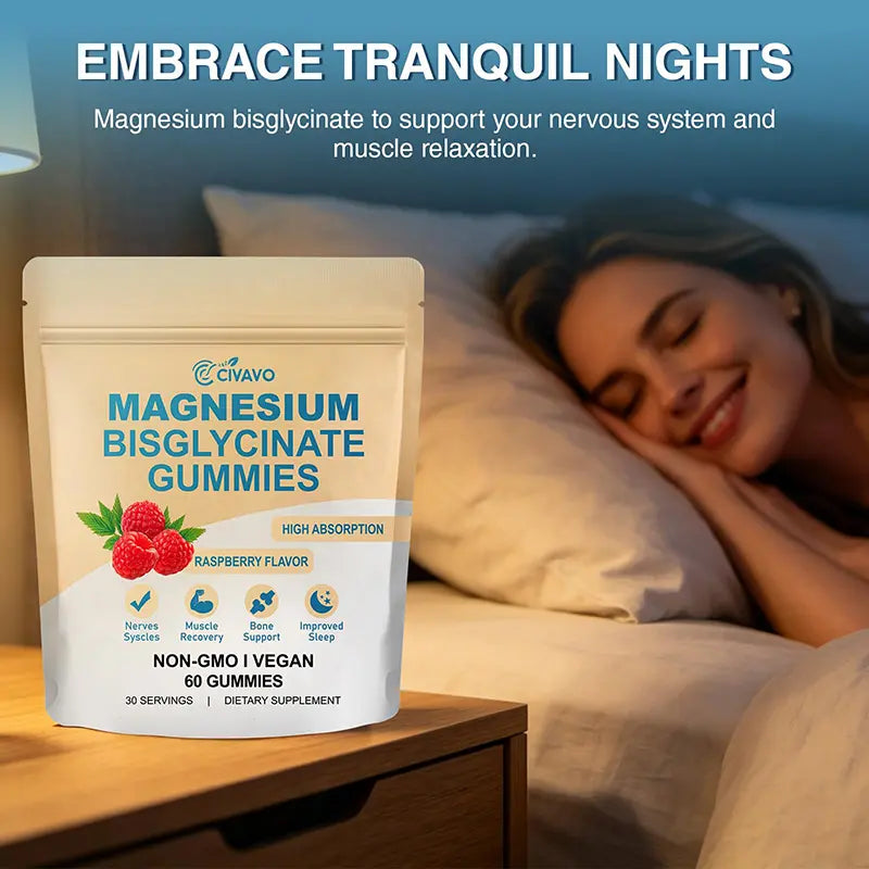 Magnesium Bisglycinate Gummies with 400Mg Magnesium Bisglycinate Chelate for Sleep – Supplements with Sea Salt, Raspberry Fruit Powder, Improve Sleep & Nervous, Relax Muscles, Strengthen Bones, Vegan, for Women & Men, 60 Gummies Healthcare Dietary