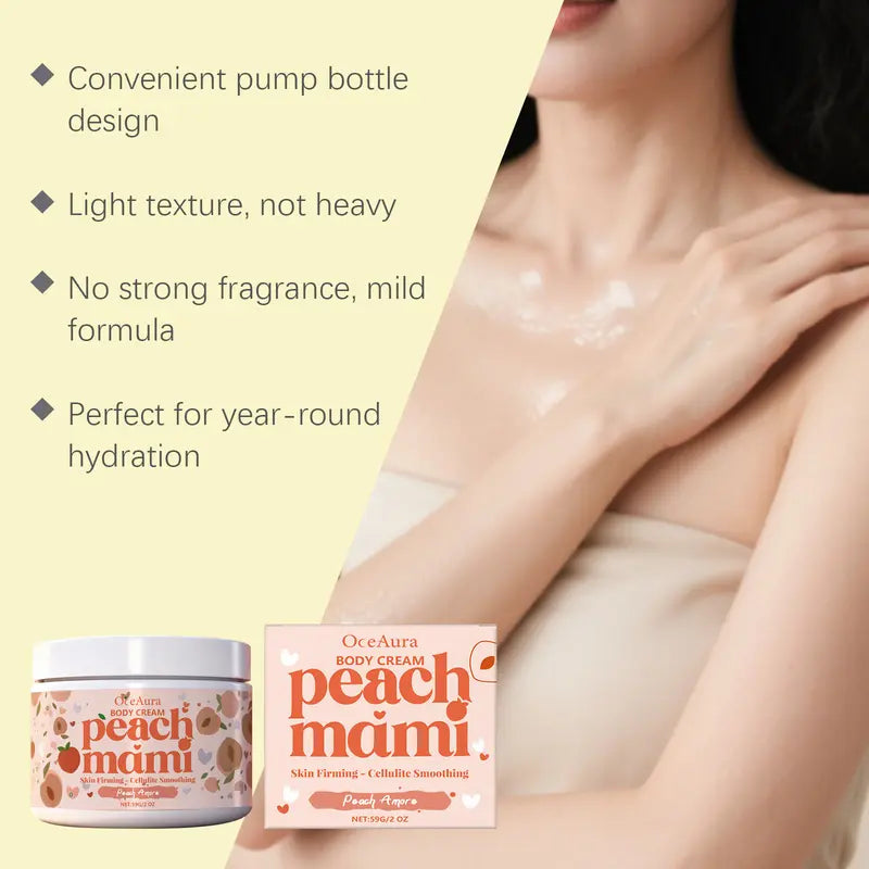 Peach Mami Firming Body Cream Moisturizer with Caffeine and Hyaluronic Acid, Bodycare Skin Firming, Nourishment for All Skin Types, Body Care Moisturizing Hydrating Care for All Skin Types