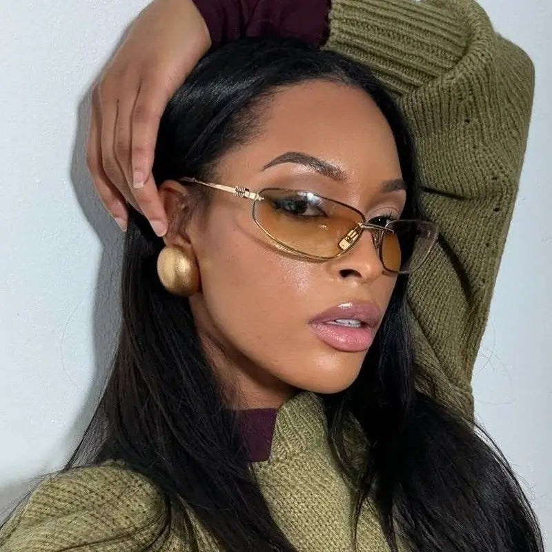 Unisex Full-Rim Oval Y2K Sunglasses - Vintage Alloy Trendy Frames, Polycarbonate Lens, UV400 Protection, Casual Stylish Glasses for Outdoor Use