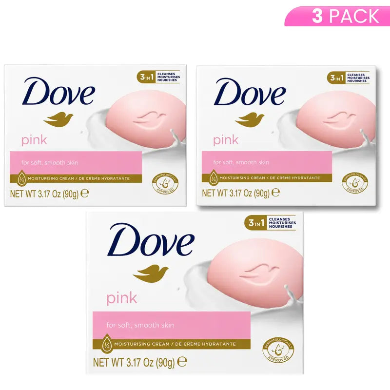 Dove Pink Beauty Bar (3.17 Oz / 90 G) 3-In-1 Moisturizing Cream Cleansing Bar for Soft Smooth Skin - Nourishing Hydrating Gentle Body Wash Bar Soap Skin Care Daily Cleanser