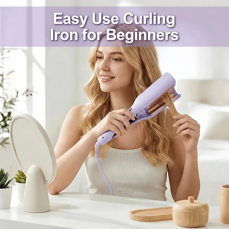 32Mm Beach Wave Curling Iron - Ionic Hair Tool with Dual-Voltage Design, Negative-Ion Ceramic Coating, Lightweight Portable Build for Travel, Reduces Frizz and Damage, Curling Irons