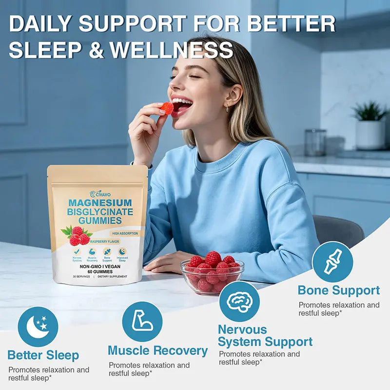 Magnesium Bisglycinate Gummies with 400Mg Magnesium Bisglycinate Chelate for Sleep – Supplements with Sea Salt, Raspberry Fruit Powder, Improve Sleep & Nervous, Relax Muscles, Strengthen Bones, Vegan, for Women & Men, 60 Gummies Healthcare Dietary