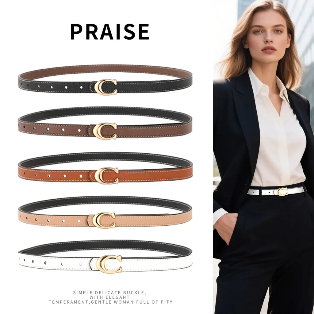 Hot Fashion Versatile Casual Belt for Women Slim Jeans Belt with C Buckle Decorative Waist Belt Trendy Everyday Essential Accessory Alloy Buckle Belt