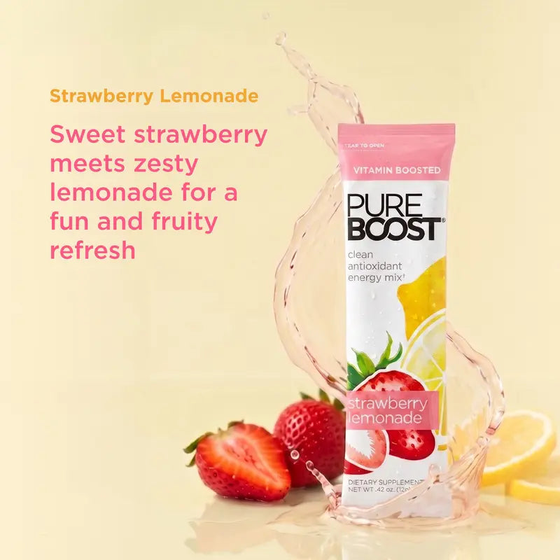 Pureboost Original Strawberry Lemonade, Sugar-Free Clean Energy Drink with Natural Caffeine