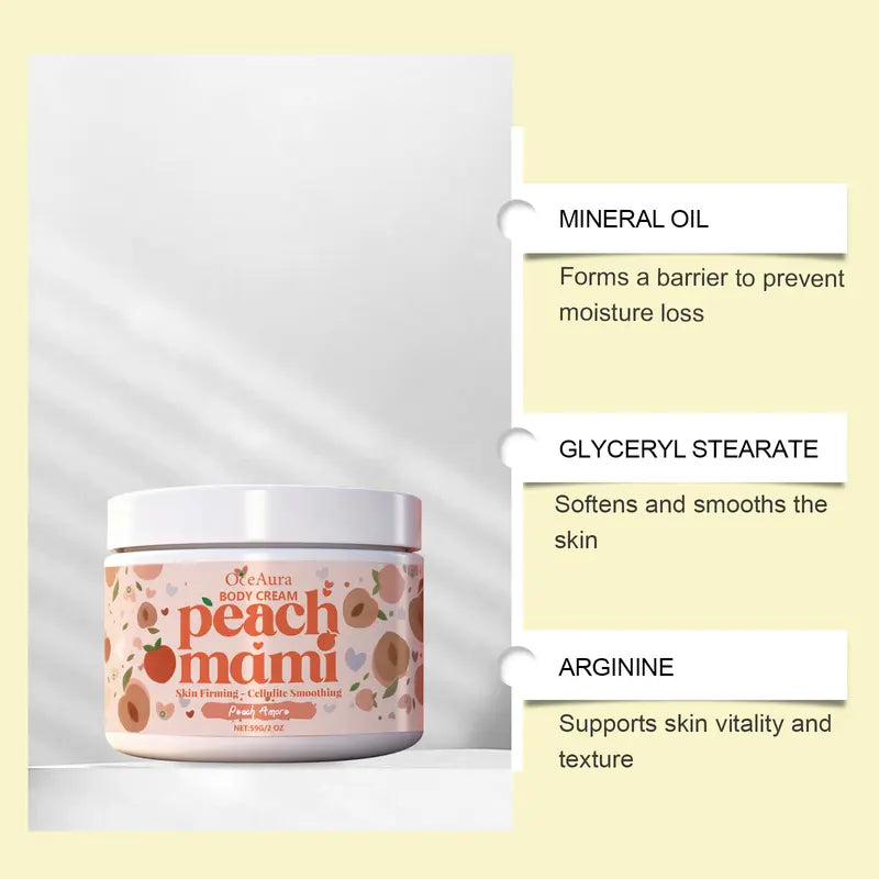 Peach Mami Firming Body Cream Moisturizer with Caffeine and Hyaluronic Acid, Bodycare Skin Firming, Nourishment for All Skin Types, Body Care Moisturizing Hydrating Care for All Skin Types
