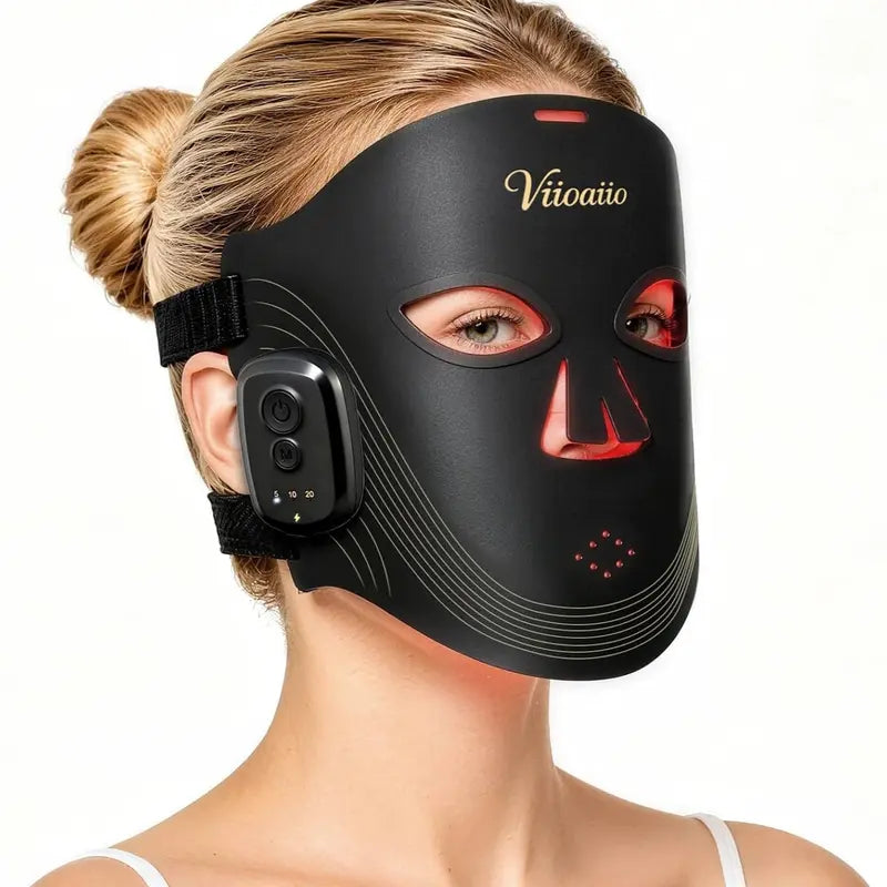 Viioaiio Red Light Therapy Face Mask - 850Nm NIR, 4 Modes, 336 Leds, 2000Mah Long-Lasting Lithium Ion Battery, 5/10/20-Min Timer, Portable Facial Care Tool, Beauty Device for Adults, Anti-Aging Gift for Women, Evens Out Skin Tone & Texture