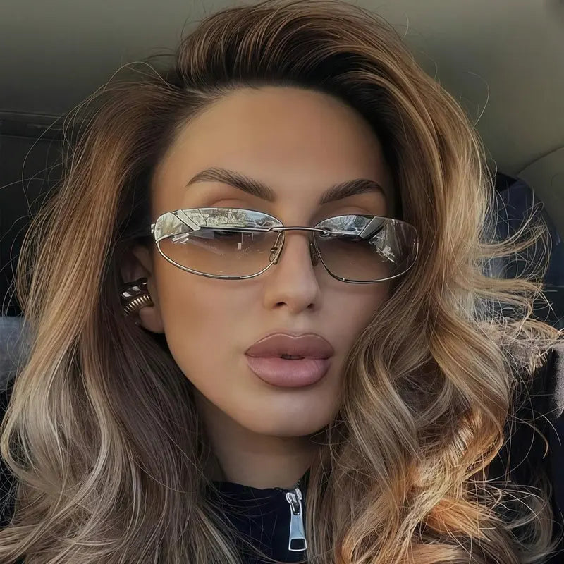 Unisex Full-Rim Oval Y2K Sunglasses - Vintage Alloy Trendy Frames, Polycarbonate Lens, UV400 Protection, Casual Stylish Glasses for Outdoor Use