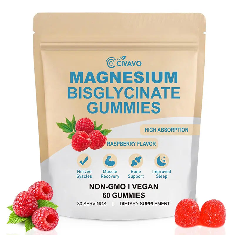 Magnesium Bisglycinate Gummies with 400Mg Magnesium Bisglycinate Chelate for Sleep – Supplements with Sea Salt, Raspberry Fruit Powder, Improve Sleep & Nervous, Relax Muscles, Strengthen Bones, Vegan, for Women & Men, 60 Gummies Healthcare Dietary