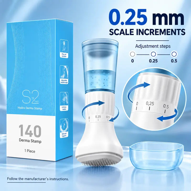 Hydrating Microneedle Applicator — an Adjustable Manual Scalp Massager Featuring 140 Microneedles with 0.25Mm Adjustment Increments, a 10Ml Refillable Reservoir, and a Protective Cap, Designed for Precise Application to Meet Various Scalp Care Needs.,Fami