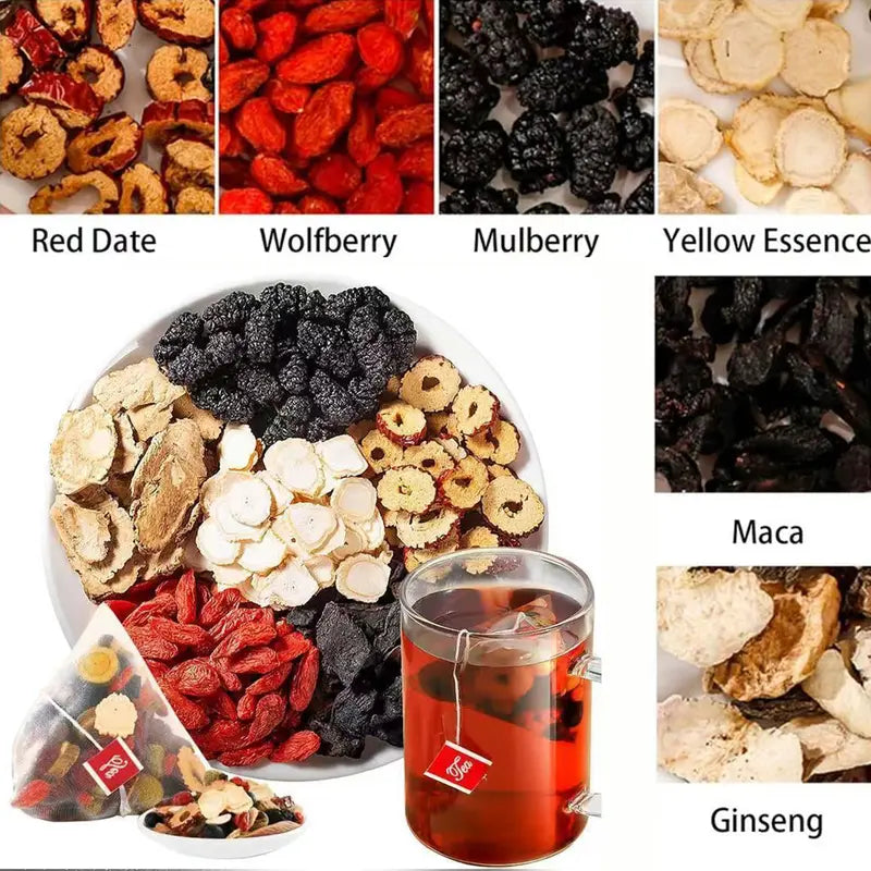 Healthy Kidney Tea - Red Ginseng Fruit & Herbal Wellness Tea Blend with Red Date, Wolfberry, Mulberry for Men'S Health, 3-5 Mins Steep Adult Formula