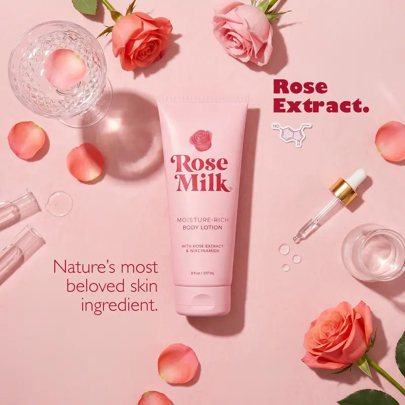 Crema Corporal Rose Milk MENPER Con Niacinamida Para Piel Seca | Rose Milk Body Cream with Niacinamide, 1 Frasco De 8 Oz