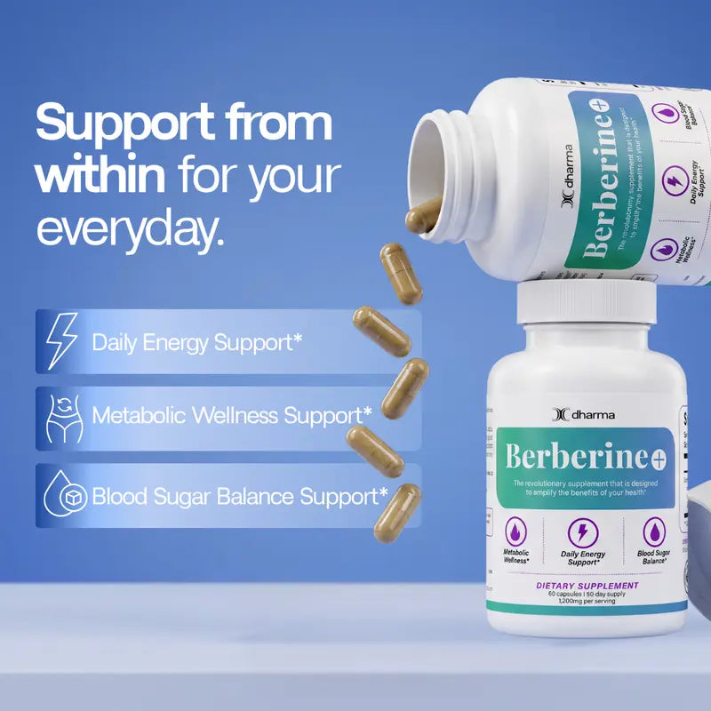 Berberine plus Daily Essential Dietary Supplement - 60 Gentle Natural Botanical Extract Capsules for Everyday Wellness, Vitality & Balance Support