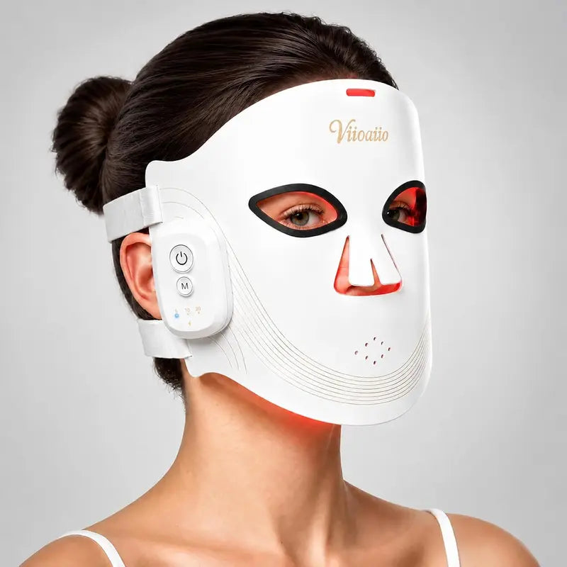Viioaiio Red Light Therapy Face Mask - 850Nm NIR, 4 Modes, 336 Leds, 2000Mah Long-Lasting Lithium Ion Battery, 5/10/20-Min Timer, Portable Facial Care Tool, Beauty Device for Adults, Anti-Aging Gift for Women, Evens Out Skin Tone & Texture