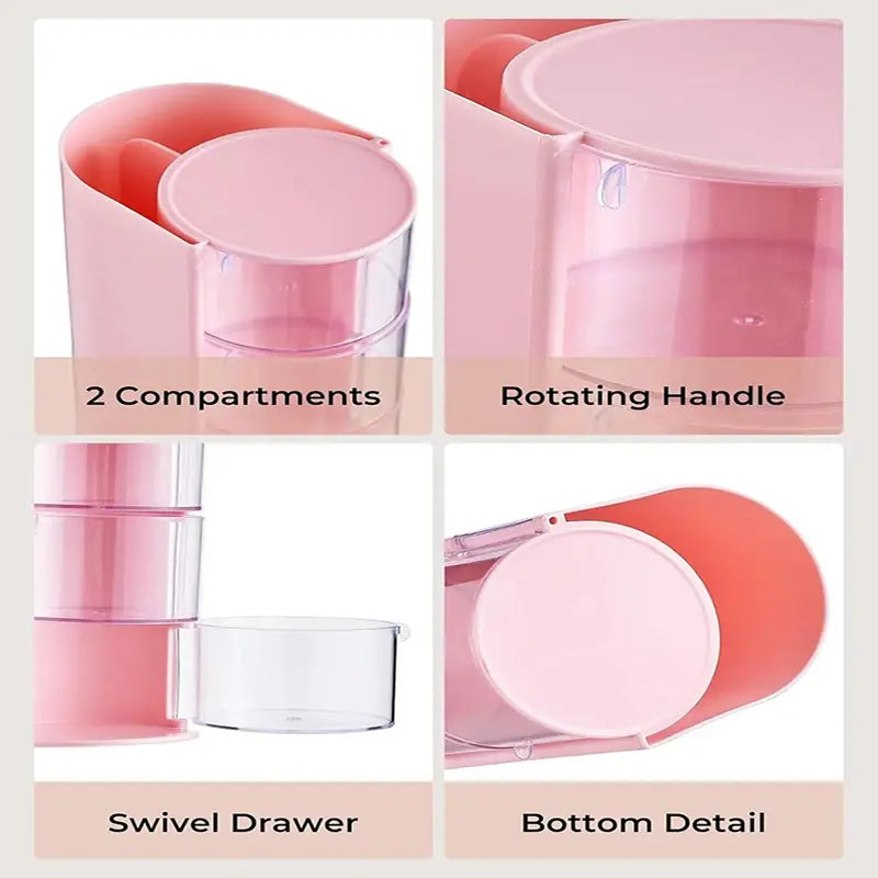Round Transparent Plastic Kids Makeup & Jewelry Accessory Container - Summer Vibe Limited Edition, Built-In Professional Brush Compartment, Rotatable Main Body, Separated Bins & Drawers, Multi-Capacity Home Organizer