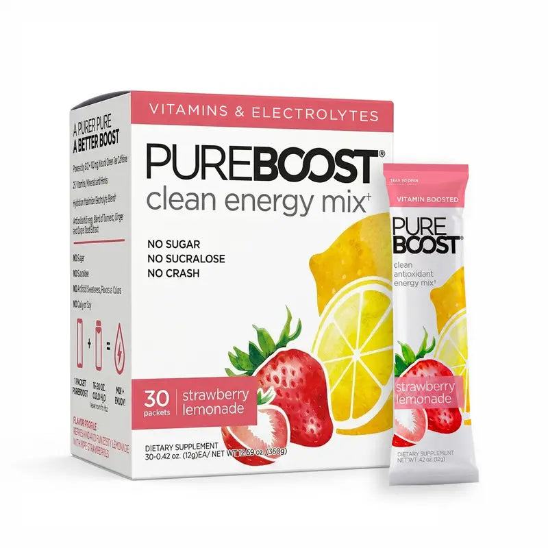 Pureboost Original Strawberry Lemonade, Sugar-Free Clean Energy Drink with Natural Caffeine