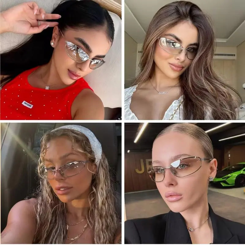 Unisex Full-Rim Oval Y2K Sunglasses - Vintage Alloy Trendy Frames, Polycarbonate Lens, UV400 Protection, Casual Stylish Glasses for Outdoor Use