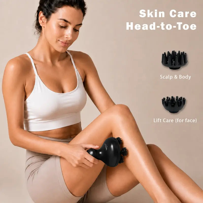 MIRATOKI Cocowave 4-In-1 Handheld Cordless Scalp Massager - Push Button Operation, Shiatsu Kneading, Vibration, Red Light Therapy, Microcurrent Care, IPX8 Waterproof, Lightweight, Daily Use for Shower, Facial & Full-Body, Adults