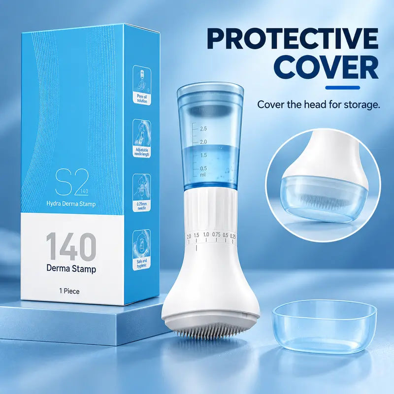 Hydrating Microneedle Applicator — an Adjustable Manual Scalp Massager Featuring 140 Microneedles with 0.25Mm Adjustment Increments, a 10Ml Refillable Reservoir, and a Protective Cap, Designed for Precise Application to Meet Various Scalp Care Needs.,Fami