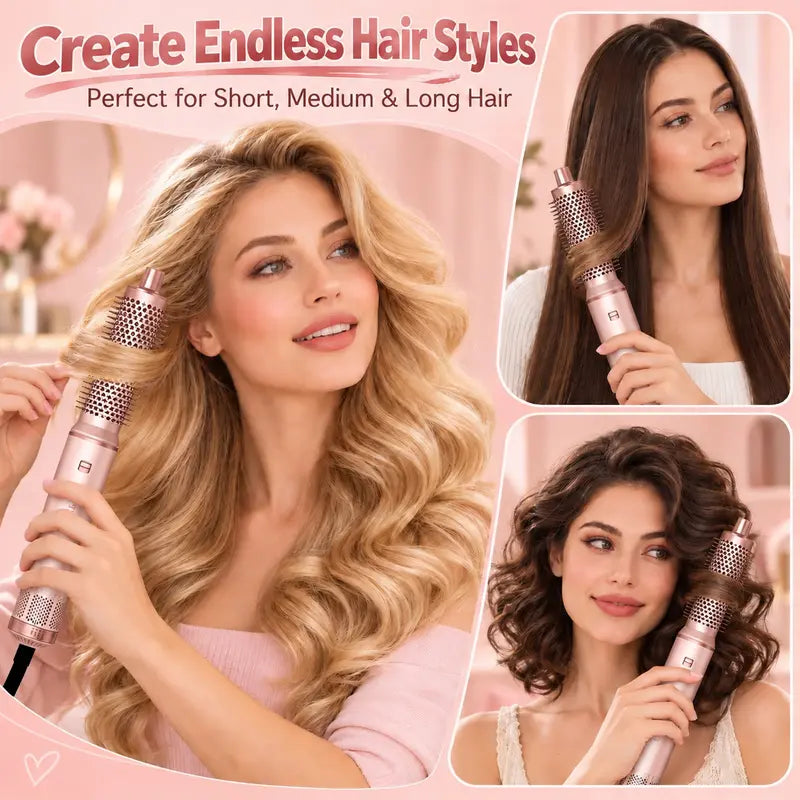 Dryhsip 5-In-1 Portable Thermal Brush Blowout Tool - 800W Hair Styler, Adjustable Temperature Electric Curler, Detachable Oval/Round Brushes, 360° Rotate Cord, Detachable Design for Volume & Smooth Styling