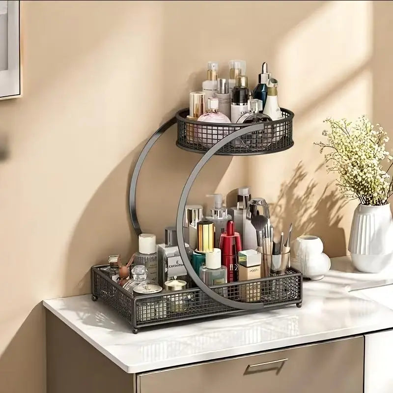 3-Tier Cosmetic Storage Box, Makeup Storage Box, Modern Metal Rack, Durable Structure, No Installation Required, Suitable for Dressing Tables, Bathroom Countertops, Tabletop Cosmetic Storage