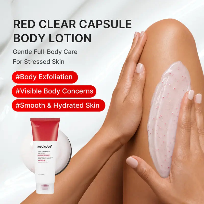 [Medicube] Red Clear Capsule Body Lotion | Niacinamide, Panthenol, Urea, AHA, BHA, PHA & Tea Tree Oil | for Strawberry Legs, Body Bumps, Chicken Skin, Dead Skin Cells & Uneven Skin Tone | Smoothing, Low-Irritation | Total Body Care | Korean Skincare