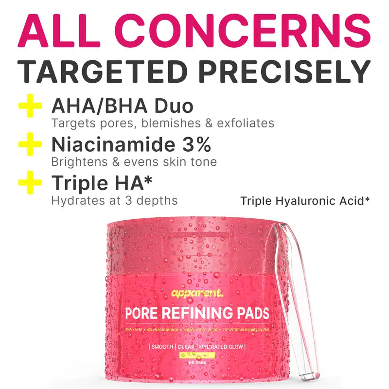 Apparent. Korean Toner Pads | Pore Refining, Exfoliating, Hydrating Pads for Face | AHA BHA & Niacinamide, Hyaluronic Acid | Brightening & Anti-Aging | 60 Pads 3.88 Oz.
