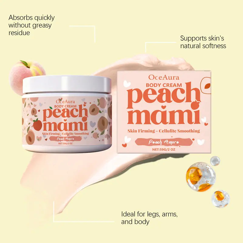 Peach Mami Firming Body Cream Moisturizer with Caffeine and Hyaluronic Acid, Bodycare Skin Firming, Nourishment for All Skin Types, Body Care Moisturizing Hydrating Care for All Skin Types