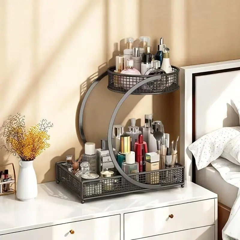3-Tier Cosmetic Storage Box, Makeup Storage Box, Modern Metal Rack, Durable Structure, No Installation Required, Suitable for Dressing Tables, Bathroom Countertops, Tabletop Cosmetic Storage