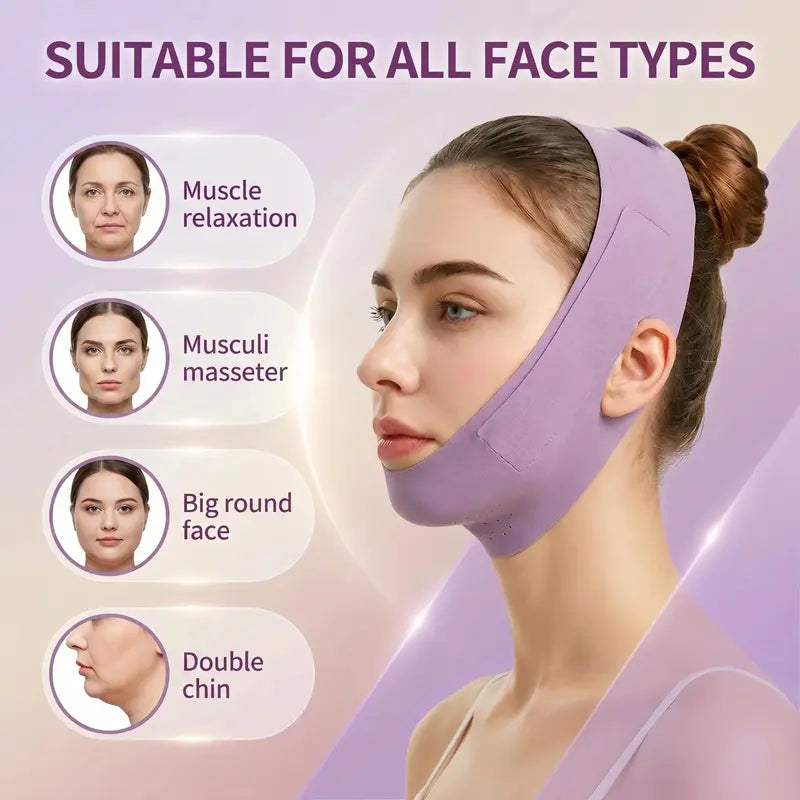 Adjustable Reusable V-Line Lifting Band - Premium Soft Fabric Double Chin Reducer with Hook-Loop Fasten for Facial Contouring, Physical Lift, Facial Wear, Sleep/Daily Use Sports Headband Accessory, Gift Option