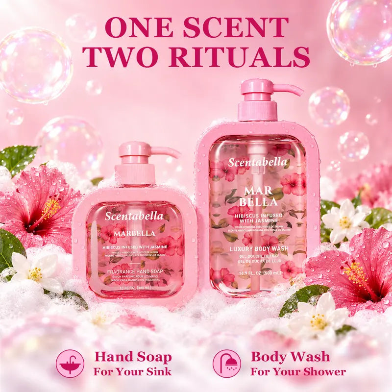 Scentabella Marbella Hand Soap & Body Wash Set | Scented Hand Wash 10 Fl Oz & Luxury Body Wash 16.9 Fl Oz