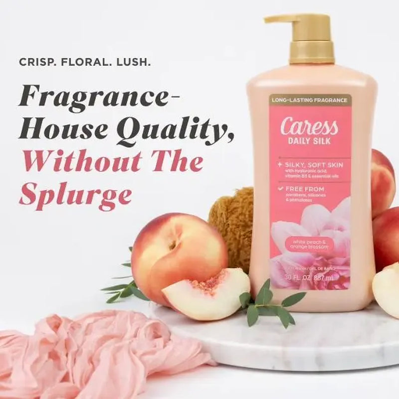 Caress Daily Silk Hydrating Body Wash - White Peach & Orange Blossom Scent, 30 Fl. Oz., 2-Pack Bath & Shower Cleanser