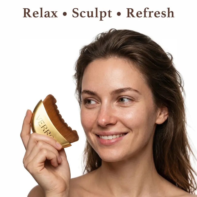 Lymphatic Contour Face Brush – Jawline & Chin Sculpting Brush for Lymphatic Drainage & Depuffing – Dry Brushing Face Massager for Face, Neck & Chin – Wooden Facial Sculpting Brush
