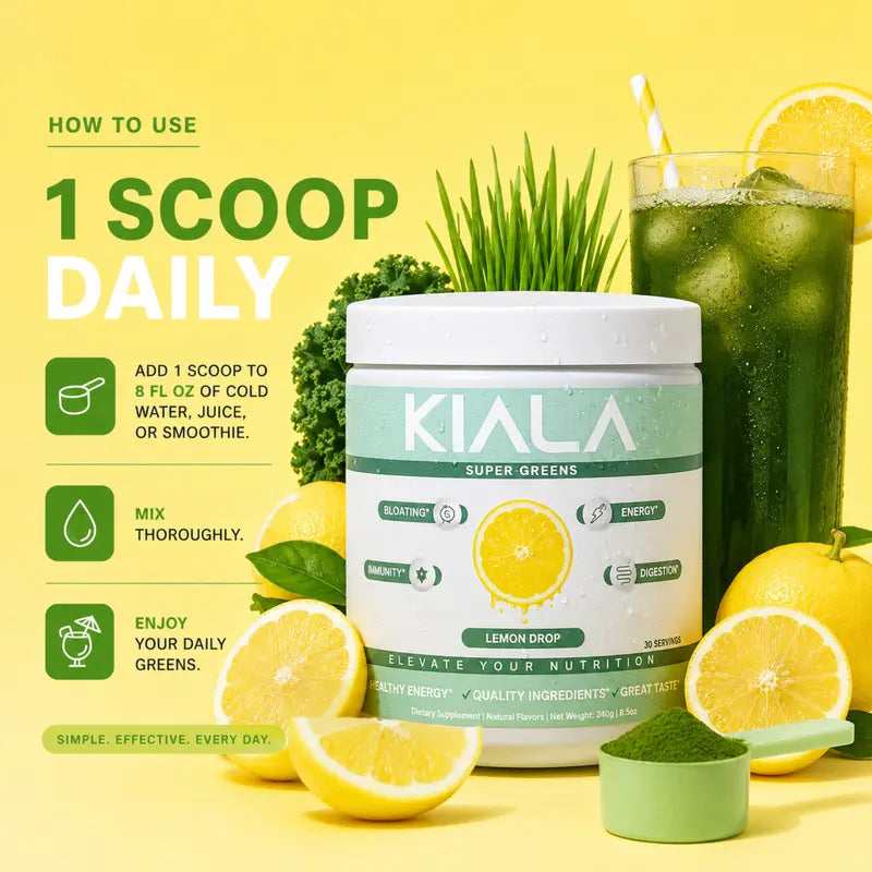 Kiala Nutrition Lemon Drop Organic Super Greens Powder Dietary Supplement
