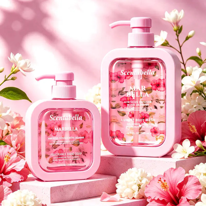 Scentabella Marbella Hand Soap & Body Wash Set | Scented Hand Wash 10 Fl Oz & Luxury Body Wash 16.9 Fl Oz