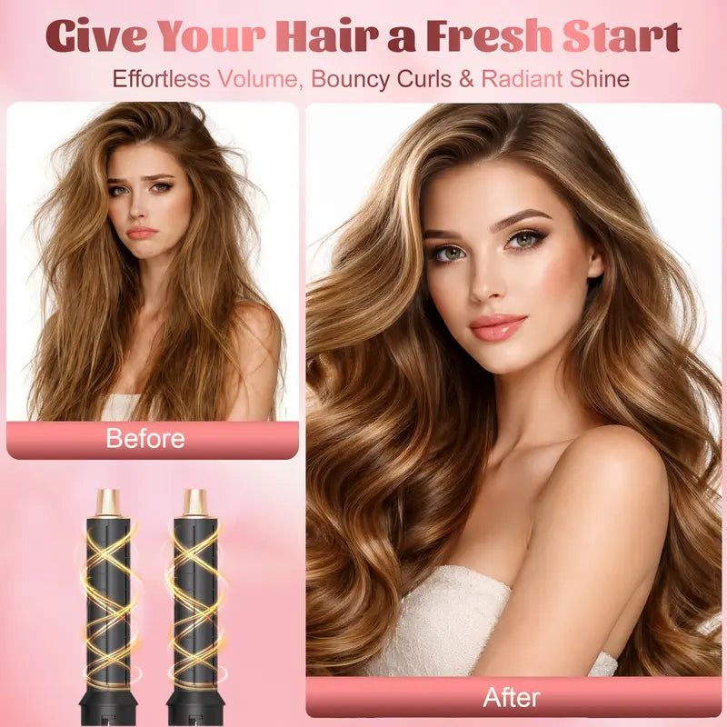 Dryhsip 5-In-1 Portable Thermal Brush Blowout Tool - 800W Hair Styler, Adjustable Temperature Electric Curler, Detachable Oval/Round Brushes, 360° Rotate Cord, Detachable Design for Volume & Smooth Styling