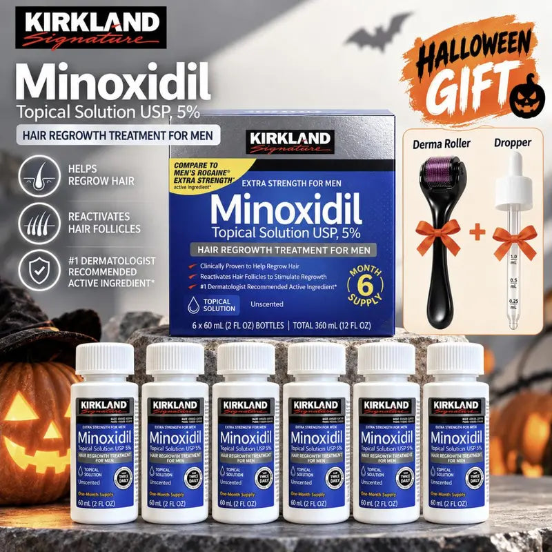 Kirkland Signature 5% Minoxidil Topical Solution for Men - Extra Strength Hair Regrowth Treatment, 6 Bottles (2 Fl Oz Each) 6-Month Supply, Precision Dropper for Daily Grooming, Minodoxil Hair Growth