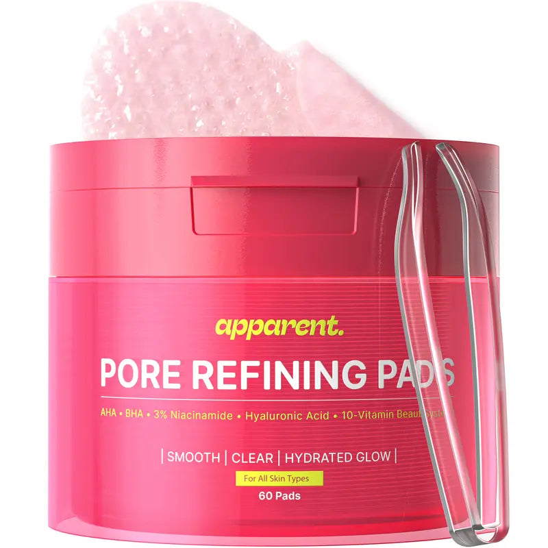 Apparent. Korean Toner Pads | Pore Refining, Exfoliating, Hydrating Pads for Face | AHA BHA & Niacinamide, Hyaluronic Acid | Brightening & Anti-Aging | 60 Pads 3.88 Oz.