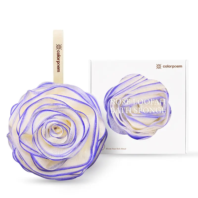 COLORPOEM Rose Loofah Bath Sponge,Soft Shower Loofah for Women, Body Scrubber, Gentle Exfoliating Bath Sponge, Cute Floral Shower Accessory
