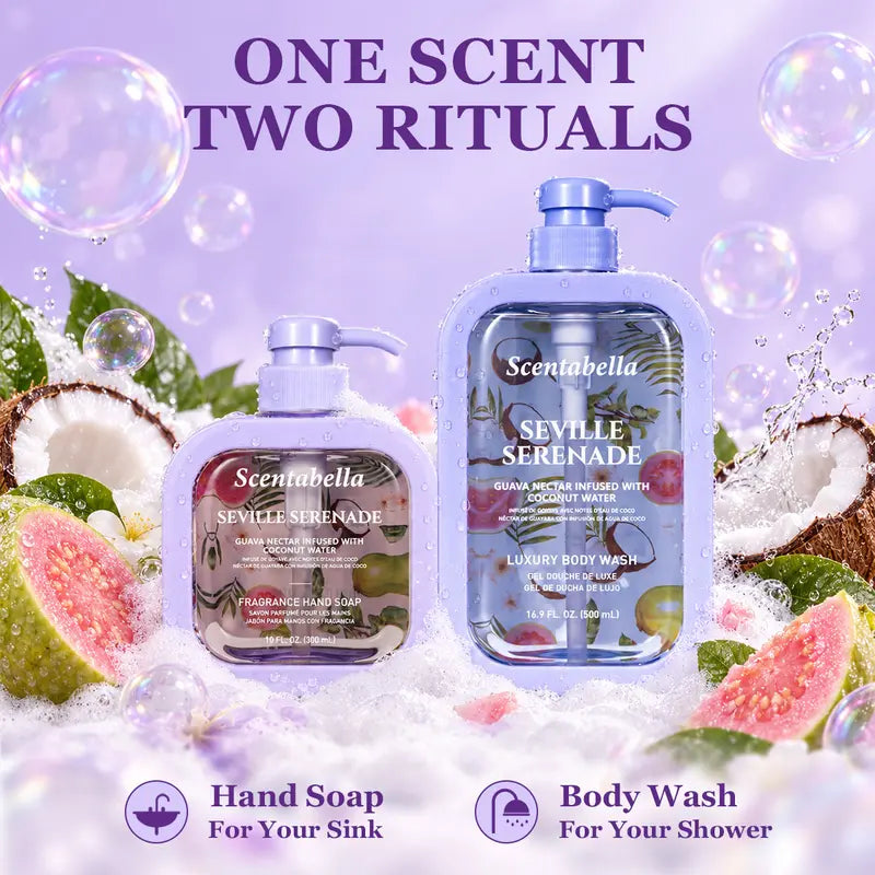 Scentabella Seville Serenade Hand Soap & Body Wash Set | Scented Hand Wash 10 Fl Oz & Luxury Body Wash 16.9 Fl Oz