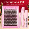 PURELEOR Black Brown Cluster Lashes,C-Curl Individual Volume Eyelashes Extensions,Self DIY Lash Mixed Length 10-12-14-16Mm, Lightweight Natural Soft for Christmas Party & Daily Life, for All Eye Shapes,Familyfun