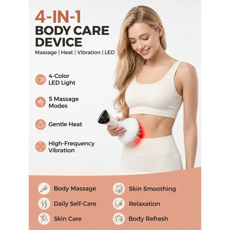 Upgraded 4-In-1 LED Body Sculpting & Lymphatic Drainage Massager - Professional Heated Vibration Handle Tool for Skin Tightening, Cellulite - Portable Daily Self-Care Gift for Beauty & Personal Care Enthusiasts